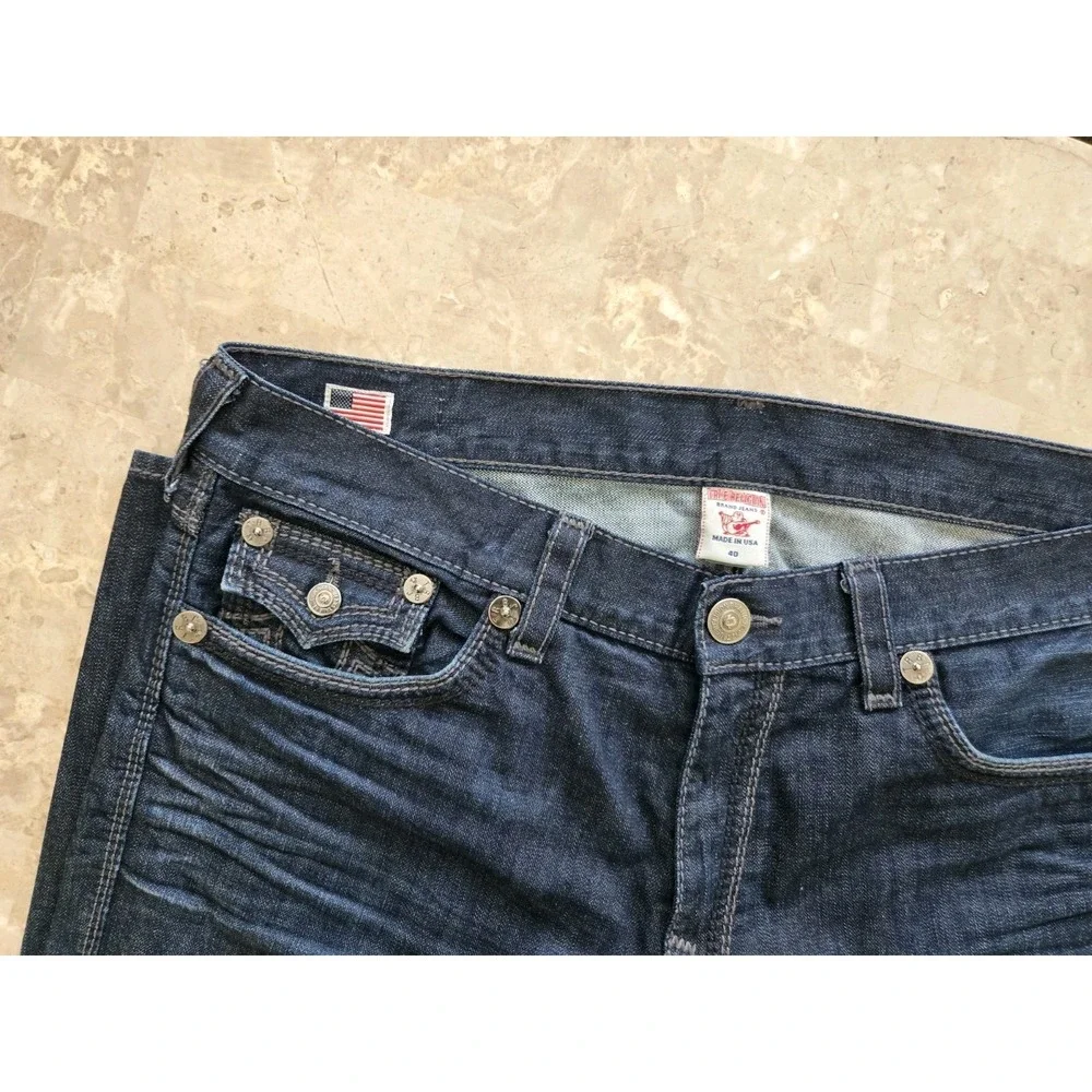 True Religion Ricky Big QT Jeans Men's 40 Medium Blue Thick Stitch Made in USA